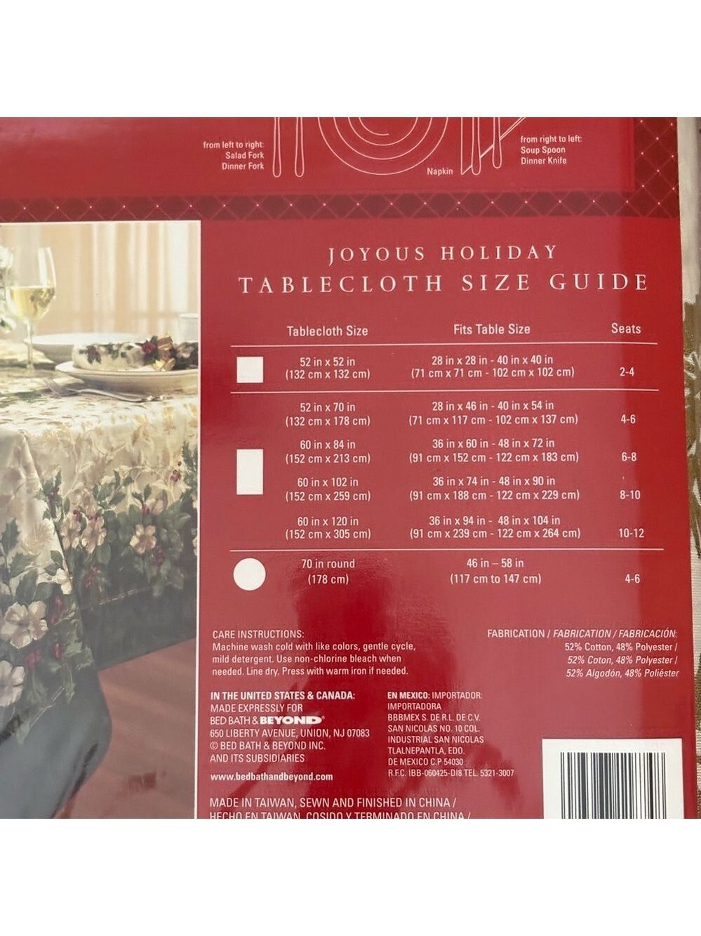 Bed Bath & Beyond Holiday Tablecloth - Cream and Green - Picture 3 of 3